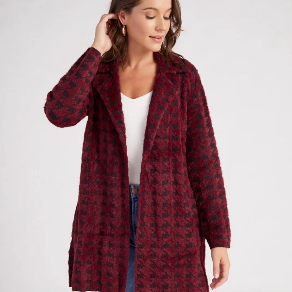 Liverpool Houndstooth Plush Sweater Coatigan